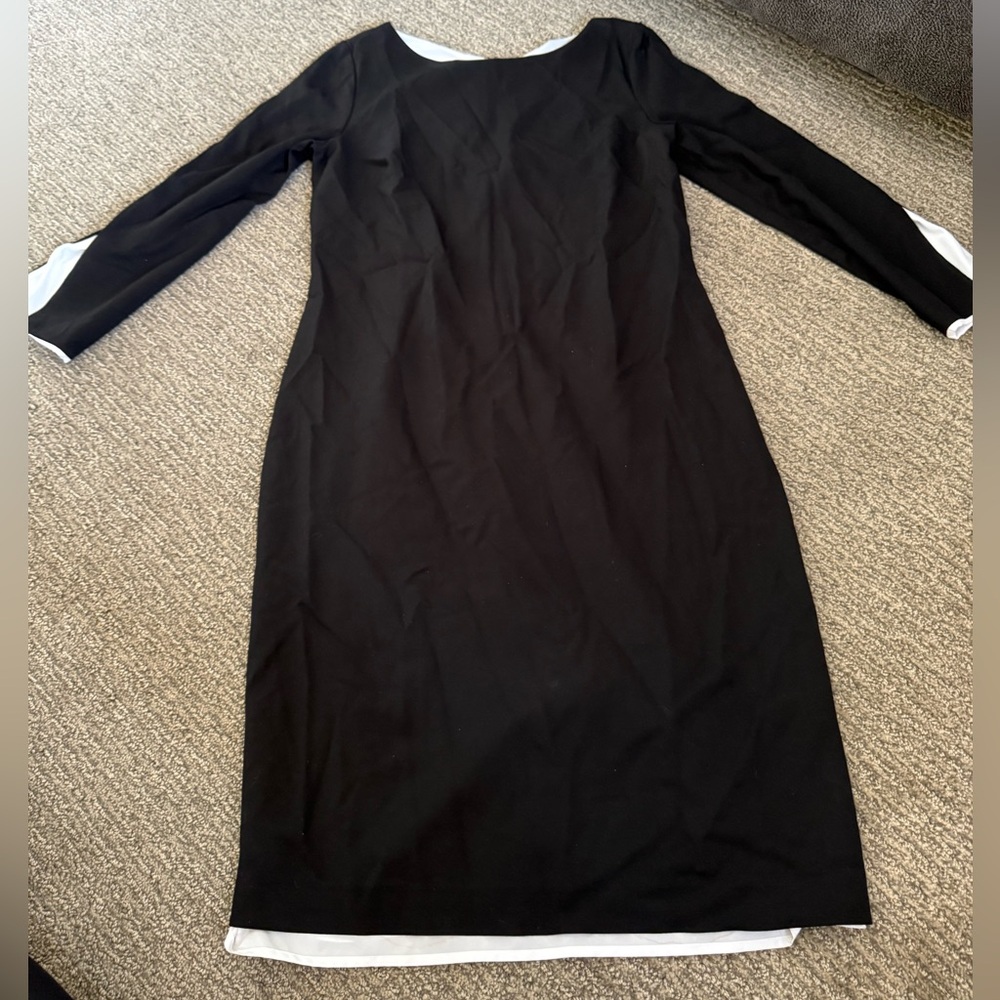 Banana republic size 10 black business dress arm slit dressy white accent